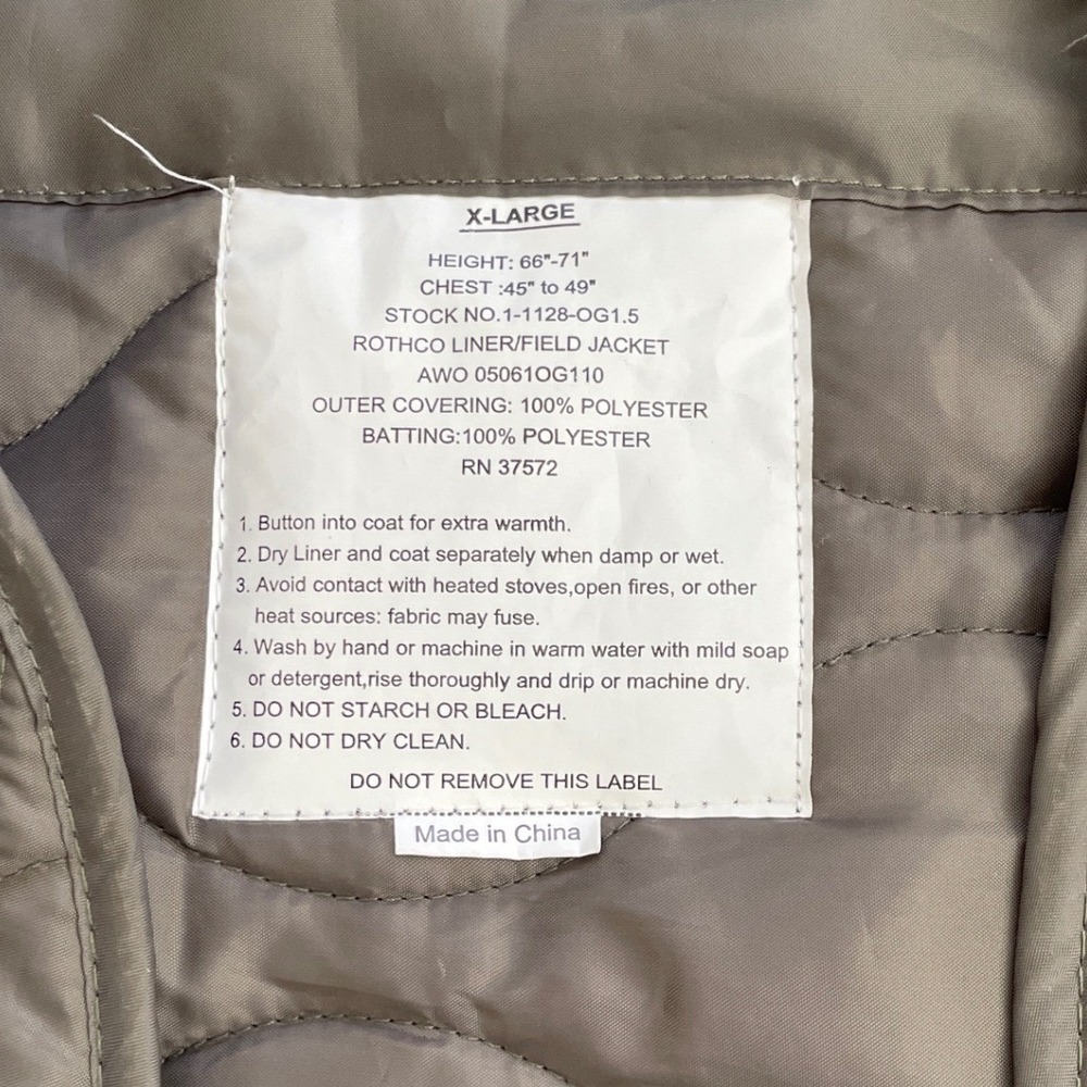 Rothco Olive Drab Quilted Liner Field Jacket Mens XL Onion Quilt 1-1128-OG1.5 - Picture 6 of 14